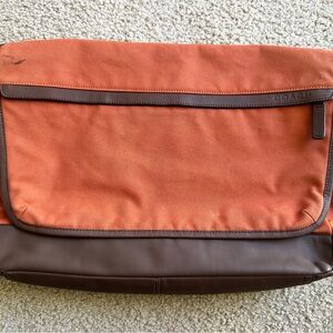 Coach Orange Canvas Messenger with Brown Leather Trim